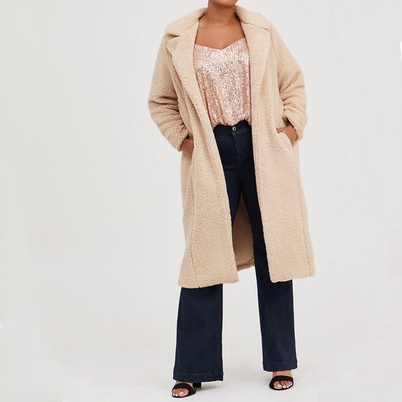 Torrid Beige Faux Fur Open Front Longline Teddy Coat 1X - Picture 12 of 13